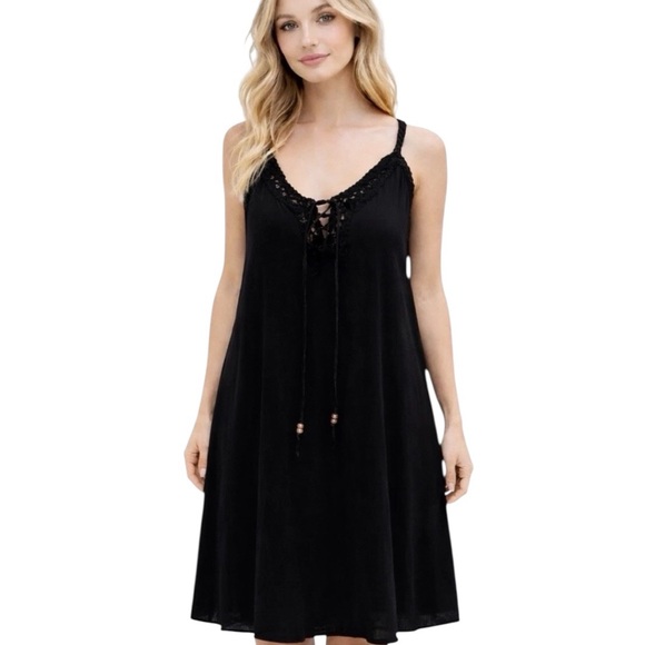 Sky Dresses & Skirts - Sky Clothing Black Braided Lace-Up V-Neck Mini Dress Size Medium Made in USA